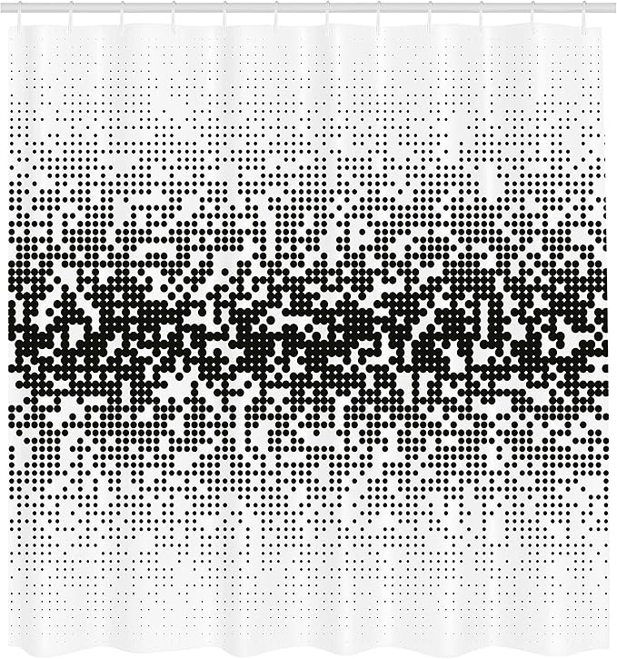 Ambesonne Modern Shower Curtain, Digital Art Print with Geometrical Squares Dots Abstract Ombre Image Print, Cloth Fabric Bathroom Decor Set with Hooks, 69" W x 70" L, Black and White