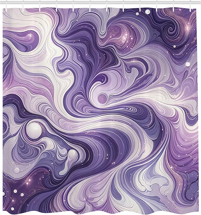 Ambesonne Purple Shower Curtain, Modern Swirling Marble Painting Print Pastel Monochromatic Tones, Cloth Fabric Bathroom Decor Set with Hooks, 69" W x 84" L, Quartz Pale Mauve and Lilac