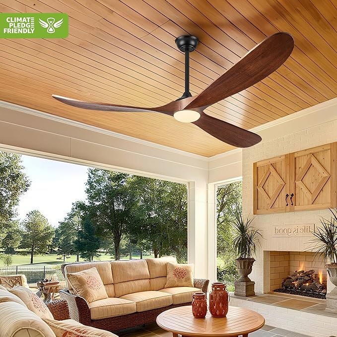 Haipeel 72 Inch Outdoor Ceiling Fans with Lights, Wood Ceiling Fan with Light and Remote Control Propeller Modern Large Ceiling Fans for Patios Farmhouse Indoor Quiet High cfm ETL, Dark Walnut
