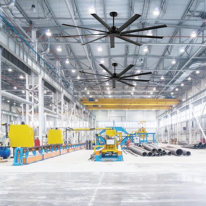 WINGBO Black Industrial Ceiling Fan No Light 84", 9 Aluminum Blades, 6 Speed Remote Control, Reversible DC Motor, for Home and Commercial Use, Living Room/Shop/Warehouse