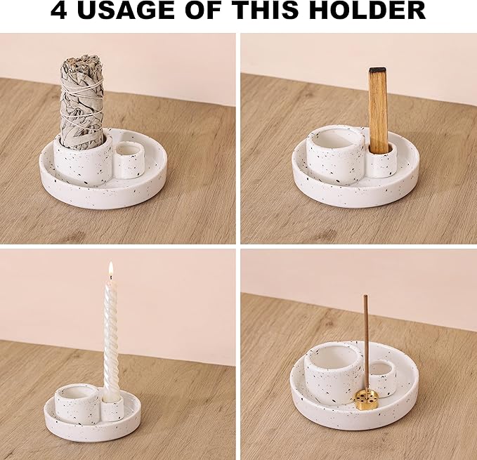 Ceramic Incense Holder, Palo Santo and Sage Holder, Vertical Stick Incense Burner, Inscents Ash Catcher for Spa Yoga Meditation Home Decor, Modern Minimalist White