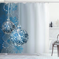 Ambesonne Christmas Shower Curtain, Abstract Pattern Snowflake Motifs Curlicues on Baubles Season, Cloth Fabric Bathroom Decor Set with Hooks, 69" W x 70" L, Blue Pale Blue White