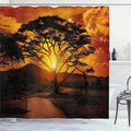 Ambesonne Sunset Shower Curtain, Majestic Tree with Horizon Background Mystic Nature Dramatic Landscape, Cloth Fabric Bathroom Decor Set with Hooks, 69" W x 75" L, Orange Black