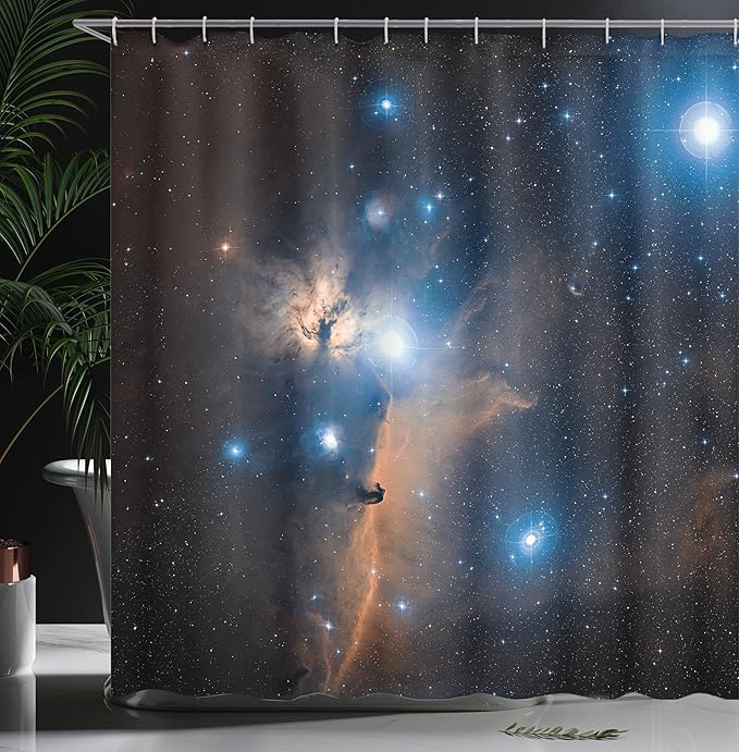 Ambesonne Outer Space Shower Curtain, Nebula Gas Clouds in The Outer Space Image Celestial Mystery Dust Cosmos, Cloth Fabric Bathroom Decor Set with Hooks, 69" W x 70" L, Navy Blue