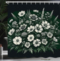Ambesonne Dark Green Shower Curtain, Delicate Arrangement of Daisies and Pansies on Dark Background Print, Cloth Fabric Bathroom Decor Set with Hooks, 69" W x 75" L, Emerald Off White Grey