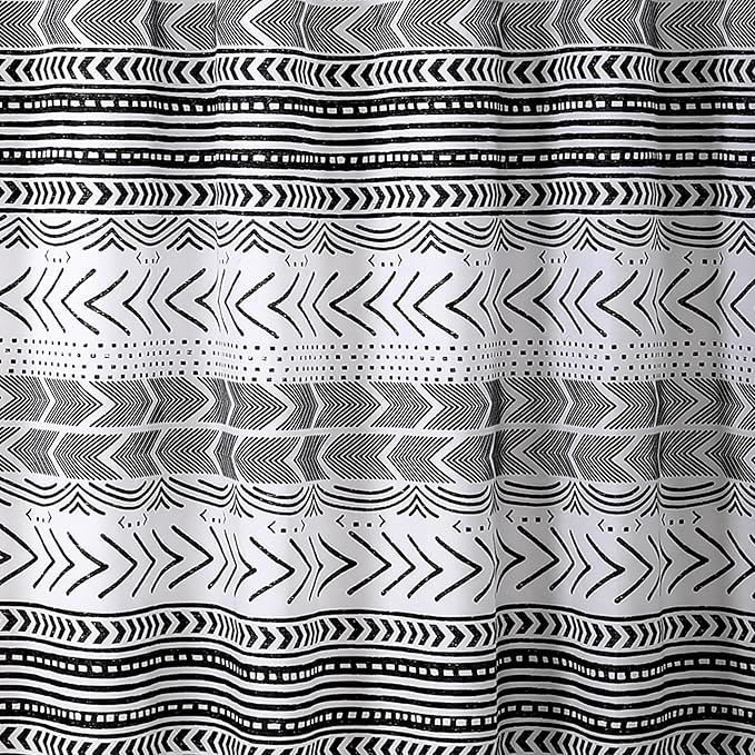 Lush Decor Hygge Geo Shower Curtain, 72" W x 72" L, Black/White - Curtain For Bathroom - Striped Bathroom Decor - Black Bath Accessories - Neutral Color Accessories - Geometric Scandinavian Print
