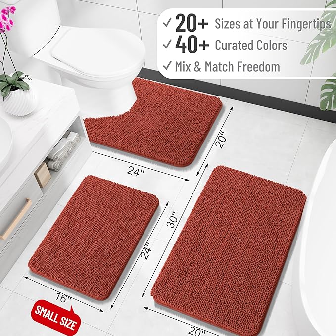 OLANLY Large Bathroom Rugs 40x32, Soft Absorbent Chenille Bath Rugs, Rubber Backing Quick Dry, Machine Washable Bath Mats for Bathroom Floor, Tub and Shower, Home Decor Accessories, Rustic Terracotta