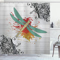 Ambesonne Dragonfly Shower Curtain, Insect in Warm Tones on a Greyscale Backdrop with Victorian Style Elements, Cloth Fabric Bathroom Decor Set with Hooks, 69" W x 70" L, Orange Grey