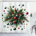 Ambesonne Christmas Shower Curtain, Holiday Season Botanical Themed Pine Branches Snowflakes Stars Balls, Cloth Fabric Bathroom Decor Set with Hooks, 69" W x 75" L, Hunter Green Vermilion