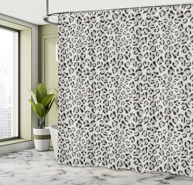 Ambesonne Animal Print Shower Curtain, Leopard Skin Wildlife Safari Design Creative Contemporary Art, Cloth Fabric Bathroom Decor Set with Hooks, 69" W x 84" L, Pale Grey