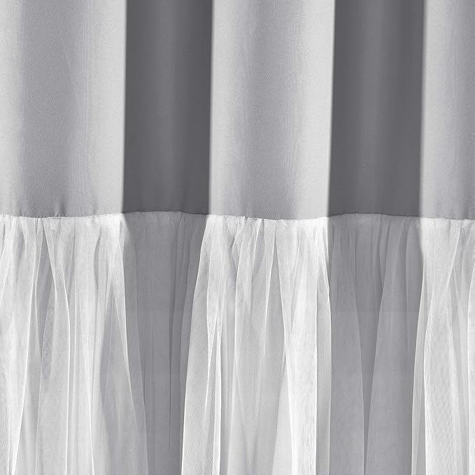 Lush Decor Tulle Skirt Colorblock Shower Curtain Single 72" W x 72" L Light Gray & White - Fabric Shower Curtains for Bathroom - Cute Bathroom Curtain
