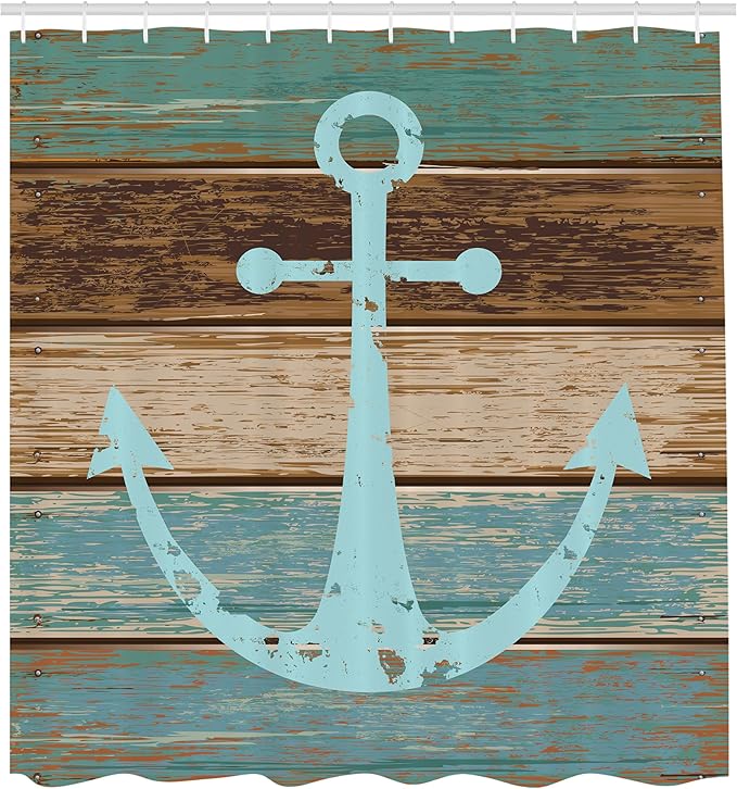Ambesonne Nautical Anchor Rustic Wood Long Fabric Shower Curtain