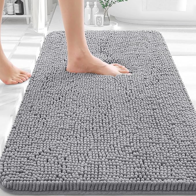 OLANLY Bathroom Rugs 36x24, Extra Soft Absorbent Chenille Bath Rugs, Rubber Backing Quick Dry, Machine Washable Bath Mats for Bathroom Floor, Tub and Shower, Home Decor Accessories, Grey