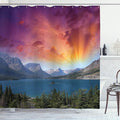 Ambesonne Yosemite Shower Curtain, Dramatic Colorful Sky Over Yosemite National Parks Mountain Lake View Picture, Cloth Fabric Bathroom Decor Set with Hooks, 69" W x 70" L, Purple