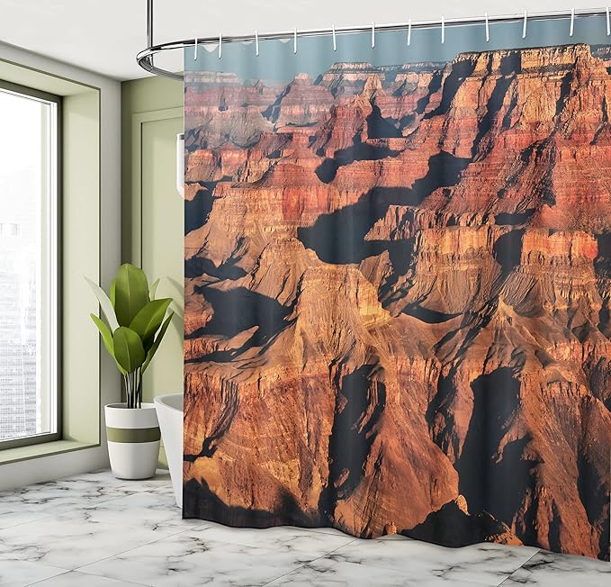 Ambesonne American Shower Curtain, View of The Famous Majestic Grand Canyon Red Rocks Different Cliff Base Elevations, Cloth Fabric Bathroom Decor Set with Hooks, 69" W x 70" L, Brown