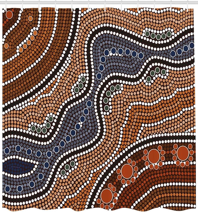 Ambesonne Art Shower Curtain, Aboriginal Culture Inspired by an Abstract Nature Scene of Native Australian People and Wildlife Art, Cloth Fabric Bathroom Set with Hooks, 69" W x 75" L, Orange Brown