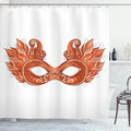 Ambesonne Masquerade Shower Curtain, Ornate Mardi Gras Carnival with Feathers Festival Celebration Theme Artwork, Cloth Fabric Bathroom Decor Set with Hooks, 69" W x 70" L, Orange