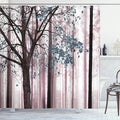Ambesonne Autumn Shower Curtain, Rustic Fall Country Themed Tree Leaves on an Abstract Woodland Background Print, Cloth Fabric Set with 12 Hooks for Farm House Bathroom Decor, 69" W x 84" L, Grey Pink