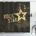 Ambesonne Star Print Shower Curtain, Rock Lettering Dark Grunge Backdrop Concert Music Themed Party Themed Art Print, Cloth Fabric Bathroom Decor Set with Hooks, 69" W x 70" L, Brown Mustard