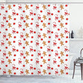 Ambesonne Gingerbread Man Shower Curtain, Candy Cane with Bowties Red Star Gingerbread Man Pattern, Cloth Fabric Bathroom Decor Set with Hooks, 69" W x 75" L, Sand Brown Orange