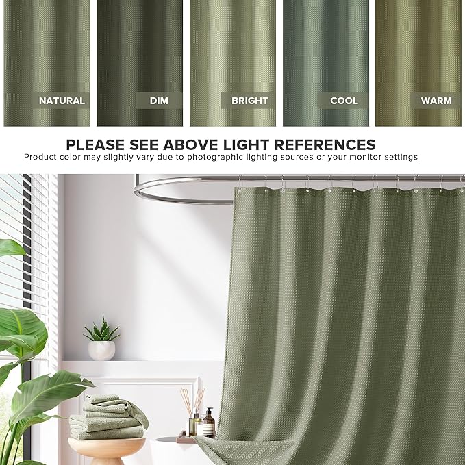 Madison Park Shower Curtain Waffle Weave, Vibrant Dyed, Waffle Shower Curtain 3M Scotchgard Moisture Management, Farmhouse Extra Long Shower Curtains for Bathroom, Extra Long: 72"x84" Sage Green