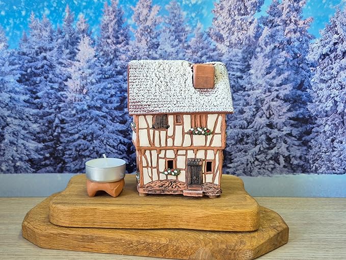 Ceramic Houses and Villages Collection - Handmade House Miniature of Historic Winery in Bernkastel-Kues, Germany - Candle, Cone Incense Holder R255, Winter Edition
