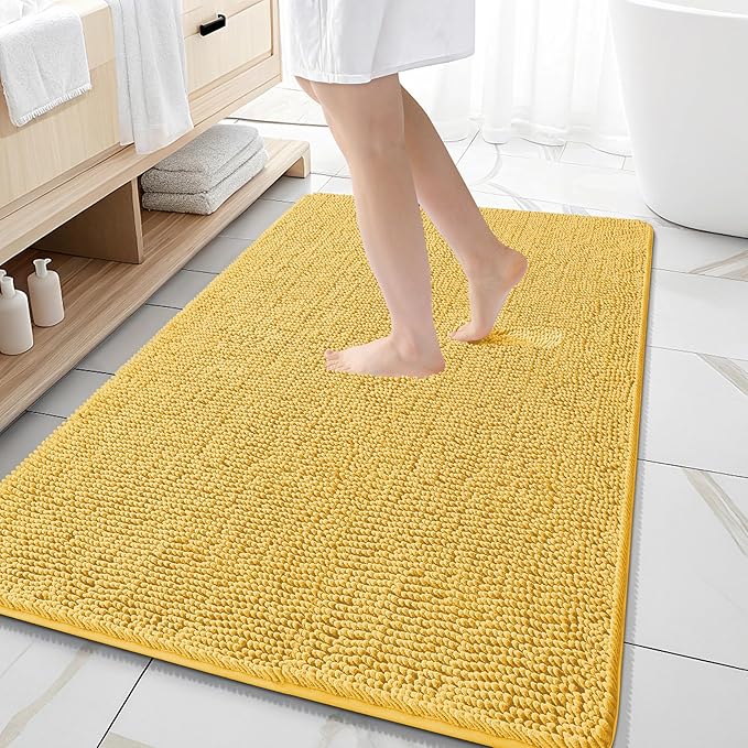 OLANLY Large Bathroom Rugs 59x35, Extra Soft Absorbent Chenille Bath Rugs, Rubber Backing Quick Dry, Machine Washable Bath Mats for Bathroom Floor, Tub and Shower, Home Decor Accessories, Yellow