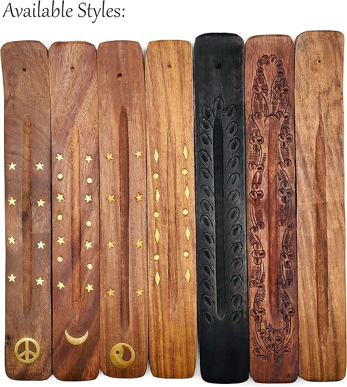 Incense Holder with Peace Sign - Wooden Tray Incense Burner Holder with Brass Inlay - for Incense Sticks, Meditation Accessories, Room Decor - 10 Inches