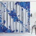 Ambesonne Autumn Shower Curtain, Fall Maple Leafs Tree Diagonal Leaves Foliage Rustic Wooden Planks Illustration, Cloth Fabric Bathroom Decor Set with Hooks, 69" W x 75" L, Cobalt Blue