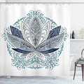 Ambesonne Lotus Shower Curtain, Flower Bloom Ornaments Exotic Petals Oriental Traditional Boho Design, Cloth Fabric Bathroom Decor Set with Hooks, 69" W x 84" L, Navy Grey