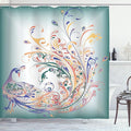 Ambesonne Abstract Shower Curtain, Peacock Bird Tail Feathers Plume Paisley Pattern Ornamental Design, Cloth Fabric Bathroom Decor Set with Hooks, 69" W x 70" L, Pale Petrol