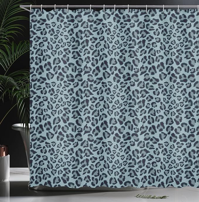 Ambesonne Animal Print Shower Curtain, Leopard Skin Wildlife Safari Design Creative Contemporary Art, Cloth Fabric Bathroom Decor Set with Hooks, 69" W x 70" L, Grey Blue