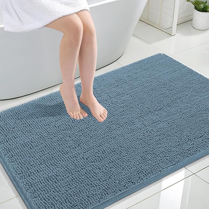 OLANLY Large Bathroom Rugs 47x32, Extra Soft Absorbent Chenille Bath Rugs, Rubber Backing Quick Dry, Machine Washable Bath Mats for Bathroom Floor, Tub and Shower, Home Decor Accessories, Airy Blue