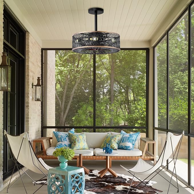 Industrial Caged Ceiling Fans with Lights, Small Black Ceiling Fan with Light And Remote, Farmhouse Ceiling Fan Light for Living Room, Bedroom, Kitchen