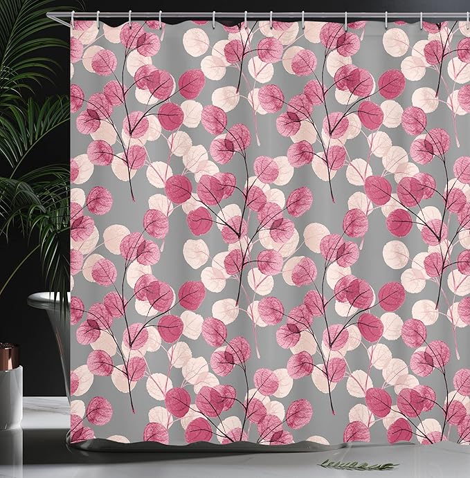 Ambesonne Nature Shower Curtain, Soft Colored Bay Leaf Watercolor Branches Growth Essence Image Print, Cloth Fabric Bathroom Decor Set with Hooks, 69" W x 75" L, Pale Reseda
