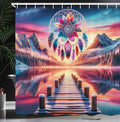 Ambesonne Lake Shower Curtain, Pure Wild Mountains Sunset Sky Dreamcatcher Feathers in Psychedelic Colors, Cloth Fabric Bathroom Decor Set with Hooks, 69" W x 84" L, Pink Peach and Teal