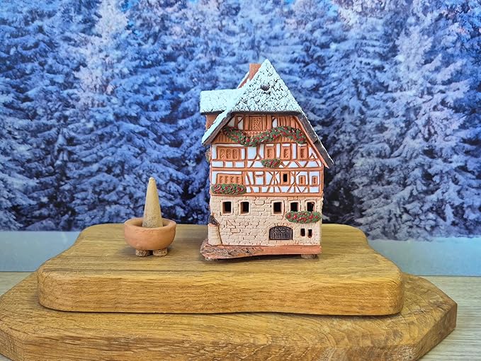 Ceramic Houses and Villages Collection - Handmade House Ceramic Miniature of Historic Dürer's House in Nuremberg, Germany, Winter Edition - Candle, Cone Incense Holder R250