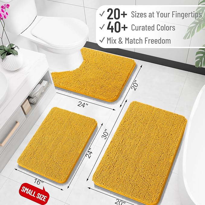 OLANLY Bathroom Rugs 34x21, Extra Soft Absorbent Chenille Bath Rugs, Rubber Backing Quick Dry, Machine Washable Bath Mats for Bathroom Floor, Tub and Shower, Home Decor Accessories, Golden Yellow