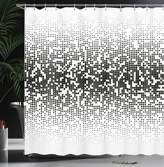Ambesonne Modern Shower Curtain, Digital Art Print with Geometrical Squares Dots Abstract Ombre Image Print, Cloth Fabric Bathroom Decor Set with Hooks, 69" W x 70" L, Black and White