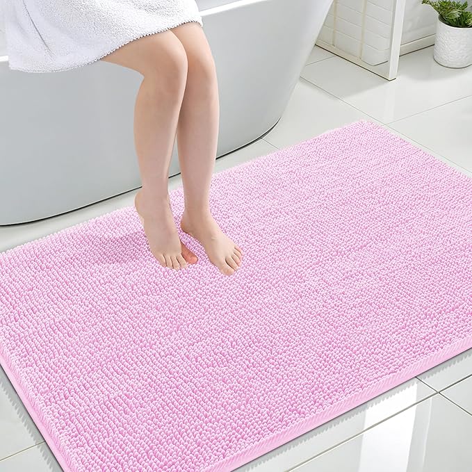 OLANLY Large Bathroom Rugs 44x32, Extra Soft Absorbent Chenille Bath Rugs, Rubber Backing Quick Dry, Machine Washable Bath Mats for Bathroom Floor, Tub and Shower, Home Decor Accessories, Pink