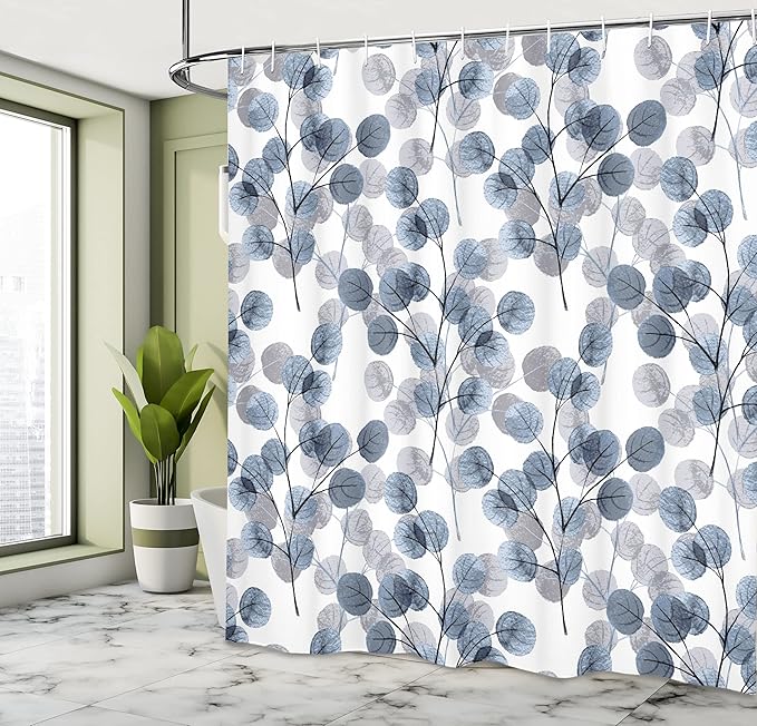 Ambesonne Nature Shower Curtain, Soft Colored Bay Leaf Watercolor Branches Growth Essence Image Print, Cloth Fabric Bathroom Decor Set with Hooks, 69" W x 75" L, Slate Blue