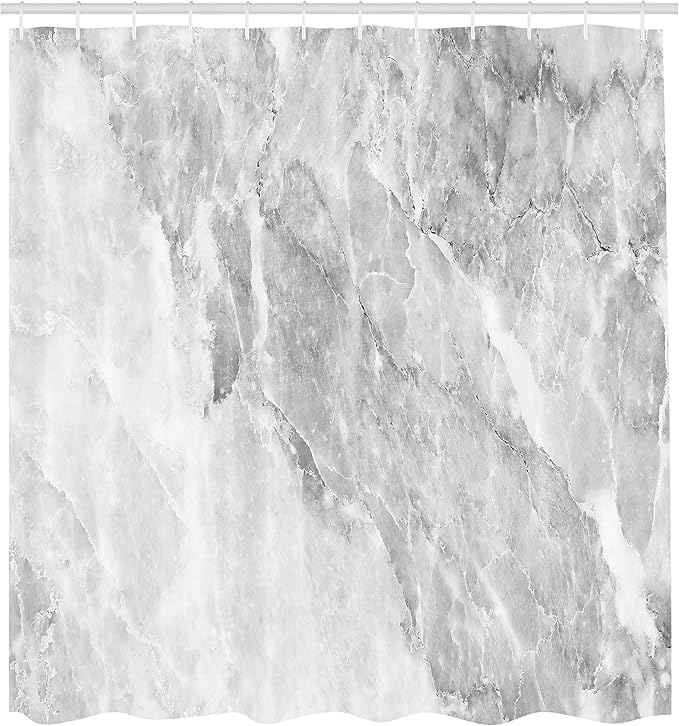 Ambesonne Marble Shower Curtain, Retro Marble Pattern with Blurry Color Contrasts Formless and Abstract Wavy Display, Cloth Fabric Bathroom Decor Set with Hooks, 69" W x 70" L, White Grey