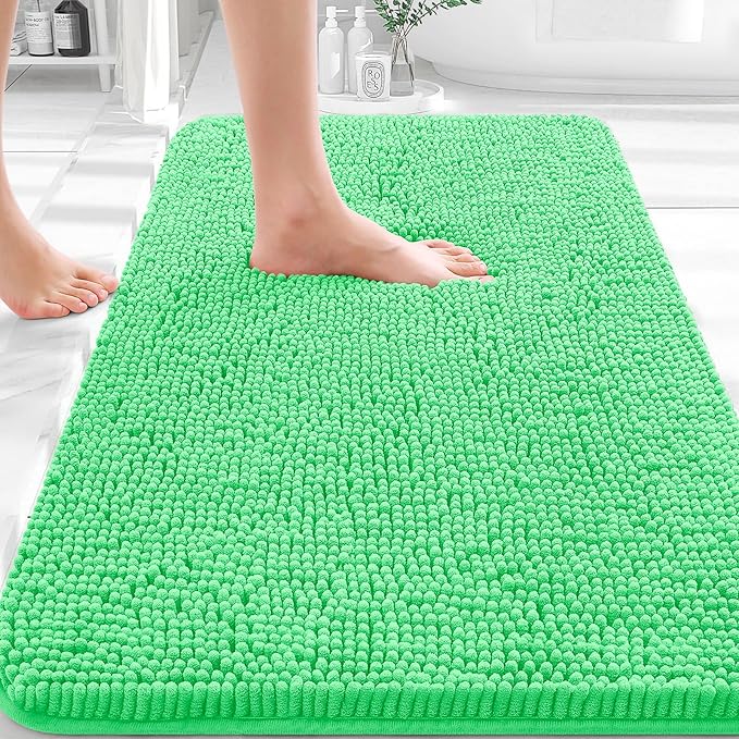 OLANLY Bathroom Rugs 32x20, Extra Soft Absorbent Chenille Bath Rugs, Rubber Backing Quick Dry, Machine Washable Bath Mats for Bathroom Floor, Tub and Shower, Home Decor Accessories, Mint Green
