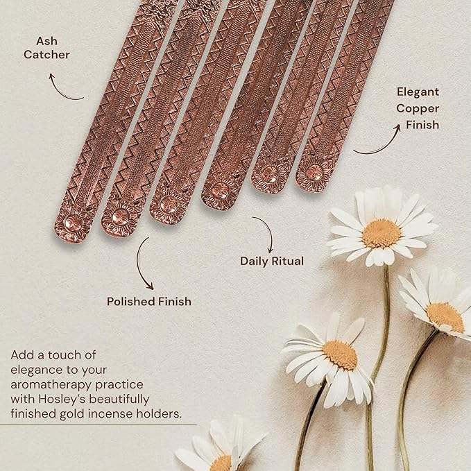 Hosley Set of 6 Metal Incense Stick Holders 9.5-Inch with Ash Catcher, Elegant Copper Finish, Ideal Gift for Wedding, Aromatherapy, Zen, Spa, Reiki, Meditation, Home Decor, Room Decor, Kitchen Decor