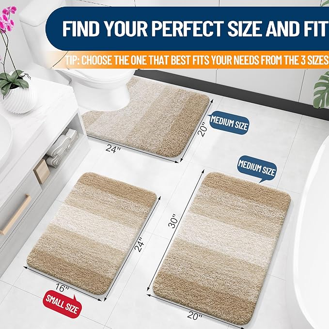 OLANLY Small Bathroom Rugs Mat 24x16, Extra Soft Absorbent Microfiber Bath Rugs, Rubber Backing, Quick Dry, Machine Washable Bath Mats for Bathroom Floor, Tub and Shower, Home Decor Accessories, Tan