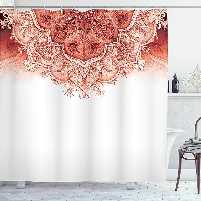 Ambesonne Moroccan Shower Curtain, Floral Art Vintage Style Eastern Architectural Elements Oriental Pattern, Cloth Fabric Bathroom Decor Set with Hooks, 69" W x 70" L, Burnt Sienna