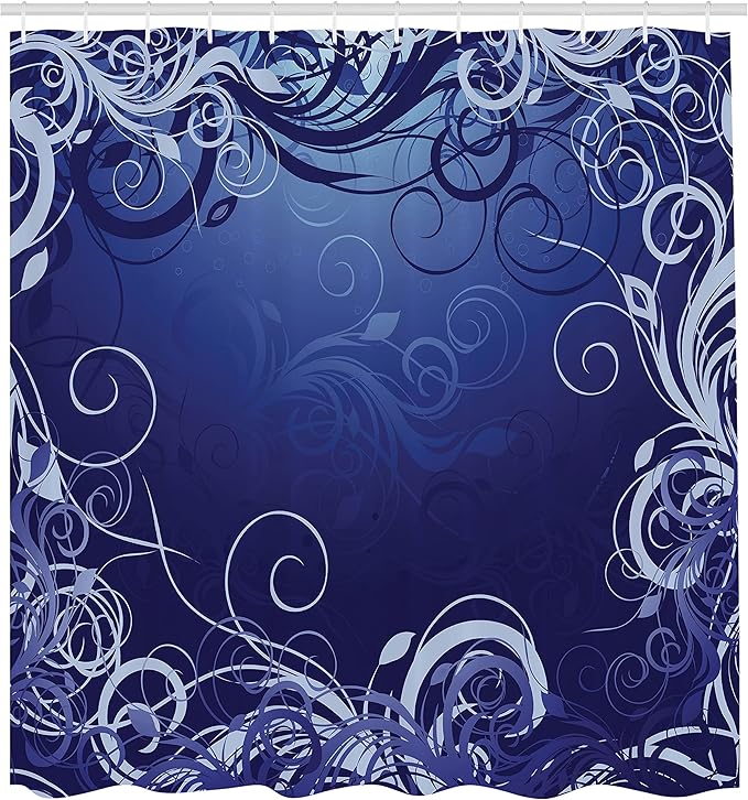Ambesonne Abstract Shower Curtain, Mystic Forest Floral Swirls Leaves Nature Fading Ombre Effect Illustration, Cloth Fabric Bathroom Decor Set with Hooks, 69" W x 70" L, Blue Violet