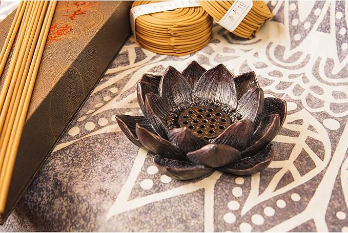 Lotus Incense Burner and Votive T-Light Candle Holder Meditation Flower Buddha