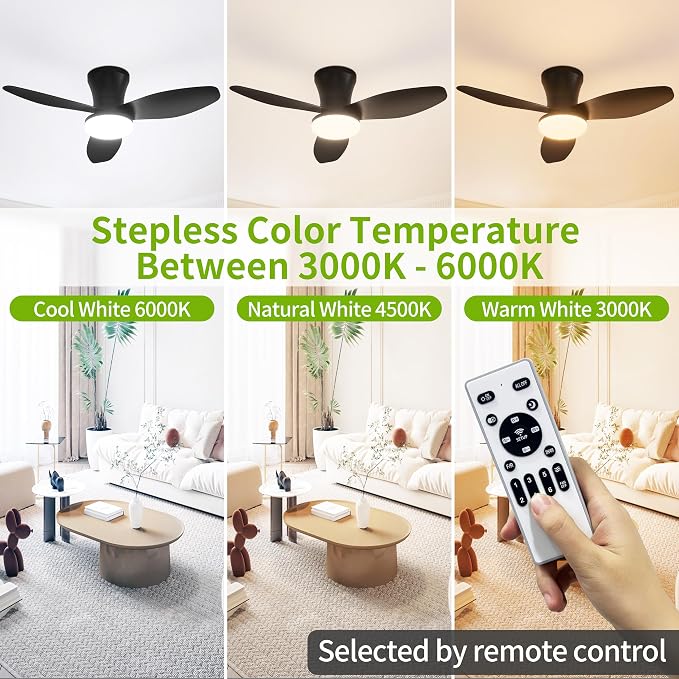 Small 3 Blade Ceiling Fan with Light 32 Inch Flush Mount Fan with Remote