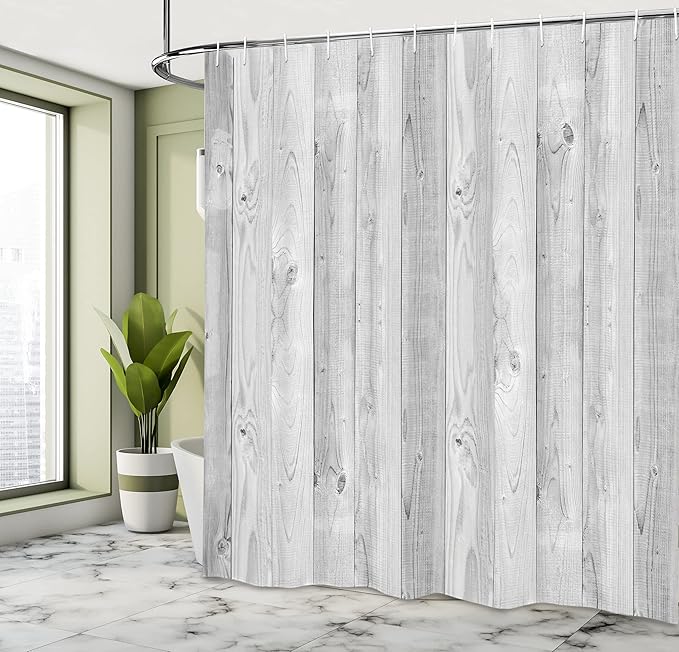 Ambesonne Grey Shower Curtain, Picture of Smooth Oak Wood Texture in Old Fashion Retro Style Horizontal Nature Design Home, Cloth Fabric Bathroom Decor Set with Hooks, 69" W x 75" L, Grey